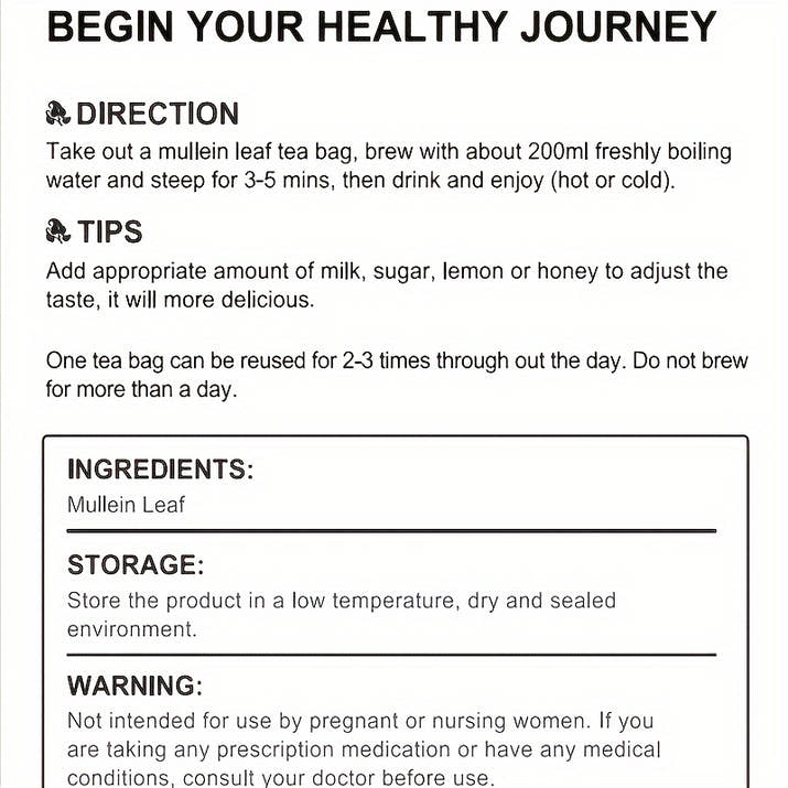 [Caffeine Free Mullein Tea] 28 Tea Bags Mullein Leaf Tea - Herbal Tea - Caffeine Free - Suitable For Home Office Drink